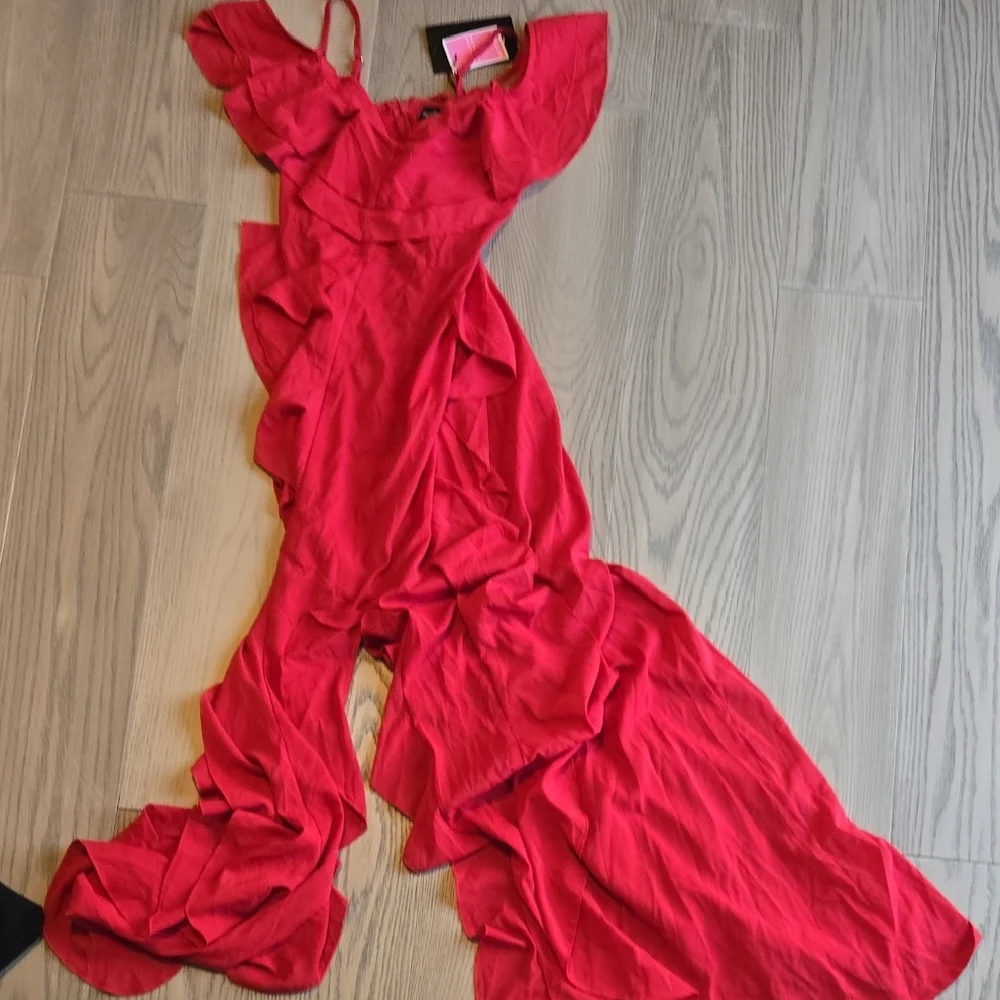 PrettyLittleThing Red One-Shoulder Ruffle Dress - Picture 1 of 5